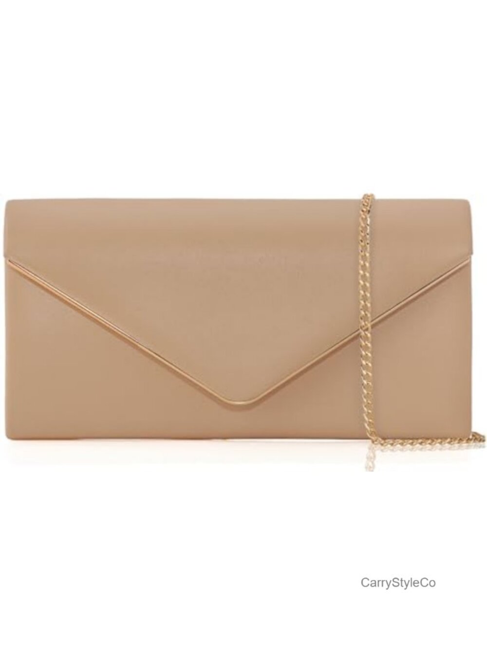 Vegan Leather Envelope Clutch Foldover Evening Handbag with Detachable Chain